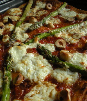 Roast Asparagus, Knockalara Sheep's Cheese and Roasted Hazelnut Pizza